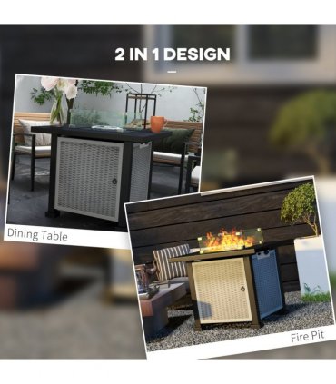 Outsunny Outdoor Propane Gas Fire Pit Table w/ Wind Screen & Glass Beads, Grey