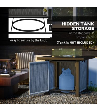 Outsunny Outdoor Propane Gas Fire Pit Table w/ Wind Screen & Glass Beads, Grey