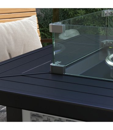 Outsunny Outdoor Propane Gas Fire Pit Table w/ Wind Screen & Glass Beads, Grey