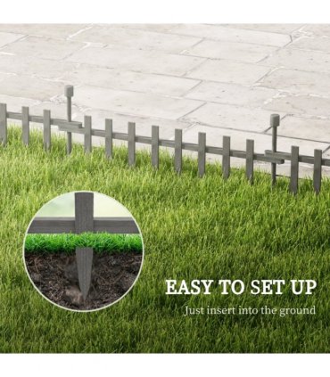 Outsunny Decorative Garden Fencing, Wooden Landscape Edging, Grey