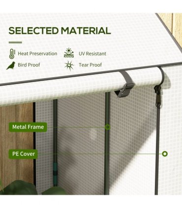 Outsunny Mini Greenhouse with Shelves and Roll Up Door, 100x80x150cm, White
