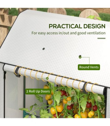Outsunny Mini Greenhouse with Shelves and Roll Up Door, 100x80x150cm, White