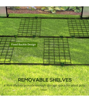 Outsunny Mini Greenhouse with Shelves and Roll Up Door, 100x80x150cm, White