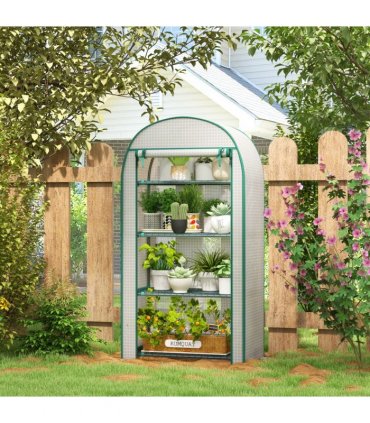 Outsunny 80 x 49 x 160cm Mini Greenhouse Portable Green House with Shelf White