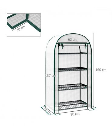 Outsunny 80 x 49 x 160cm Mini Greenhouse Portable Green House with Shelf White