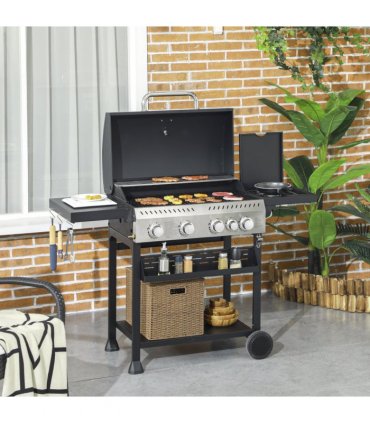 Outsunny 4+1 Burner Propane Gas Barbecue Grill with Thermometer, Bottle Opener