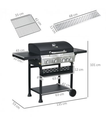 Outsunny 4+1 Burner Propane Gas Barbecue Grill with Thermometer, Bottle Opener