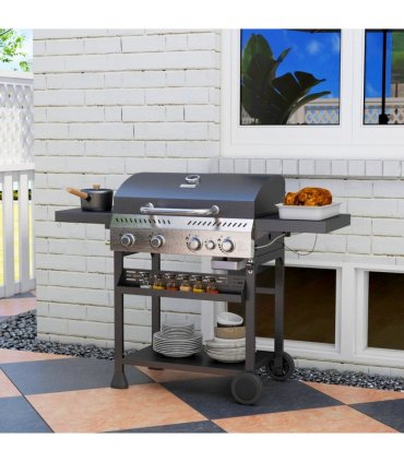 Outsunny 4+1 Burner Propane Gas Barbecue Grill with Thermometer, Bottle Opener