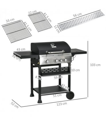 Outsunny 3+1 Burner Propane Gas Barbecue Grill with Thermometer, Bottle Opener
