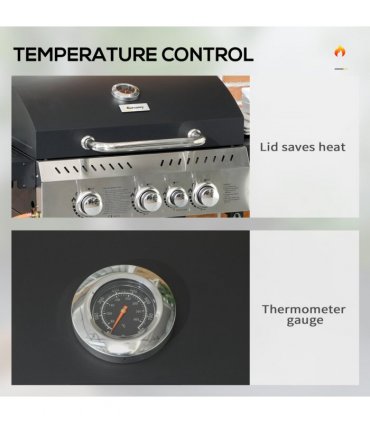 Outsunny 3+1 Burner Propane Gas Barbecue Grill with Thermometer, Bottle Opener