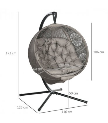 Outsunny Hanging Swing Chair w/ Metal Stand & Side Pocket, Sand