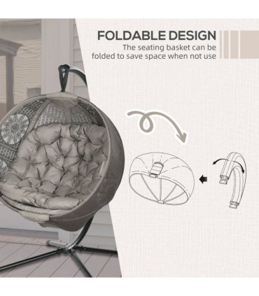 Outsunny Hanging Swing Chair w/ Metal Stand & Side Pocket, Sand