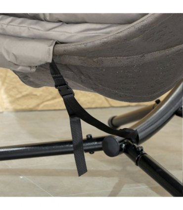Outsunny Hanging Swing Chair w/ Metal Stand & Side Pocket, Sand