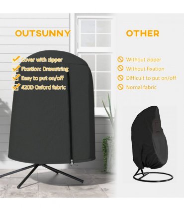 Outsunny Hanging Egg Chair Cover Garden Swing Chair Cover Waterproof, Black