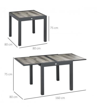 Outsunny Extendable Outdoor Dining Table Aluminium Rectangle Patio Table Grey