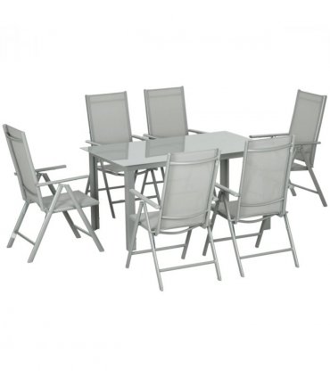 Outsunny 7 Piece Garden Dining Set, Outdoor Table and 6 Chair, Aluminium, Grey