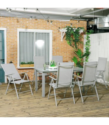 Outsunny 7 Piece Garden Dining Set, Outdoor Table and 6 Chair, Aluminium, Grey