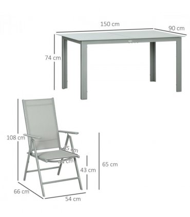 Outsunny 7 Piece Garden Dining Set, Outdoor Table and 6 Chair, Aluminium, Grey