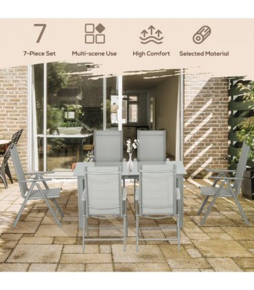 Outsunny 7 Piece Garden Dining Set, Outdoor Table and 6 Chair, Aluminium, Grey