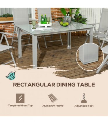 Outsunny 7 Piece Garden Dining Set, Outdoor Table and 6 Chair, Aluminium, Grey