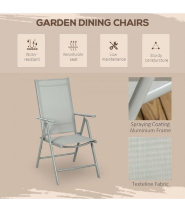 Outsunny 7 Piece Garden Dining Set, Outdoor Table and 6 Chair, Aluminium, Grey