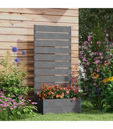 Outsunny Raised Garden Bed with Trellis and Drainage Hole, Planter Box, Grey
