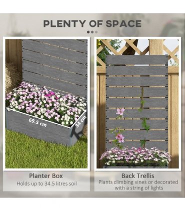 Outsunny Raised Garden Bed with Trellis and Drainage Hole, Planter Box, Grey