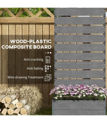 Outsunny Raised Garden Bed with Trellis and Drainage Hole, Planter Box, Grey