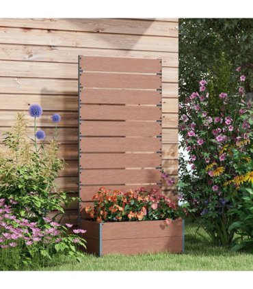 Outsunny Raised Garden Bed with Trellis and Drainage Hole, Planter Box, Brown