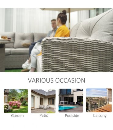 Outsunny 5 PCs Outdoor PE Rattan L-Shape Sofa Footstool Fire Pit Table Set
