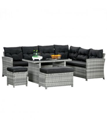 Outsunny 5 PCs Rattan Garden Furniture Set with Stools, Table, Cushion, Grey