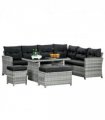 Outsunny 5 PCs Rattan Garden Furniture Set with Stools, Table, Cushion, Grey