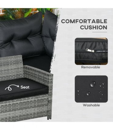 Outsunny 5 PCs Rattan Garden Furniture Set with Stools, Table, Cushion, Grey