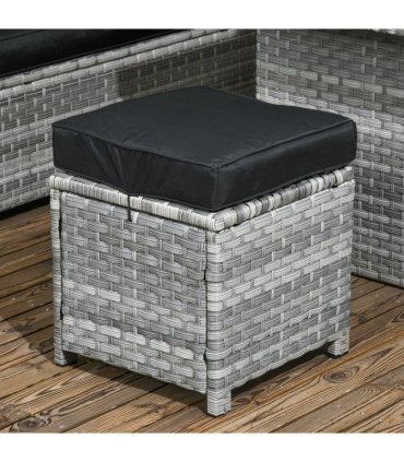 Outsunny 5 PCs Rattan Garden Furniture Set with Stools, Table, Cushion, Grey
