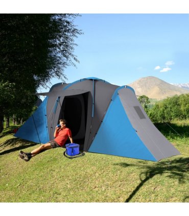 Outsunny 4-6 Man Camping Tent with 2 Bedroom and Living Area, Grey and Blue