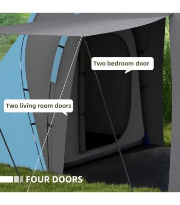 Outsunny 4-6 Man Camping Tent with 2 Bedroom and Living Area, Grey and Blue