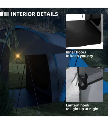 Outsunny 4-6 Man Camping Tent with 2 Bedroom and Living Area, Grey and Blue