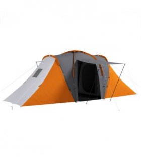 Outsunny 4-6 Man Camping Tent with 2 Bedroom and Living Area, Grey and Orange