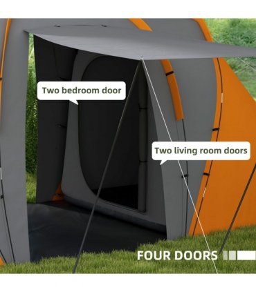 Outsunny 4-6 Man Camping Tent with 2 Bedroom and Living Area, Grey and Orange