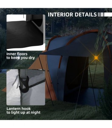 Outsunny 4-6 Man Camping Tent with 2 Bedroom and Living Area, Grey and Orange