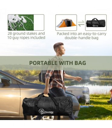 Outsunny 4-6 Man Camping Tent with 2 Bedroom and Living Area, Grey and Orange