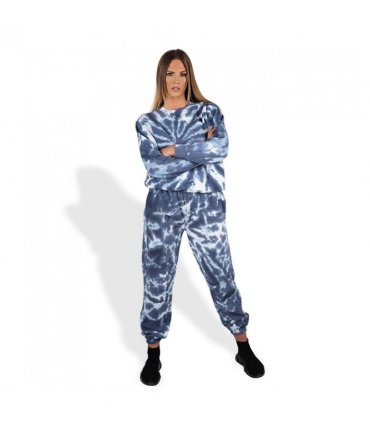 Wellworth Loungewear 2pcs Set for Women Tie Dye Sweatshirt & Pyjama Set, Blue S