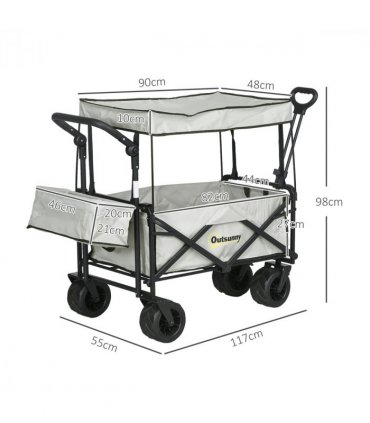 Outsunny Outdoor Push Pull Wagon Stroller Cart with Canopy Top Grey