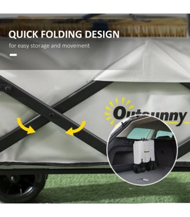 Outsunny Outdoor Push Pull Wagon Stroller Cart with Canopy Top Grey