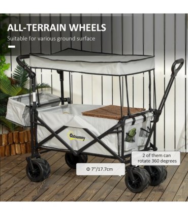 Outsunny Outdoor Push Pull Wagon Stroller Cart with Canopy Top Grey