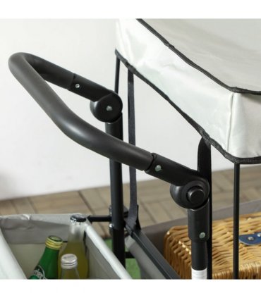 Outsunny Outdoor Push Pull Wagon Stroller Cart with Canopy Top Grey