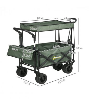 Outsunny Outdoor Push Pull Wagon Stroller Cart with Canopy Top Green