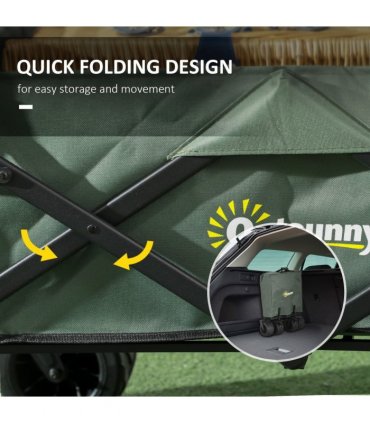 Outsunny Outdoor Push Pull Wagon Stroller Cart with Canopy Top Green