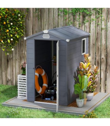 Outsunny 4 x 6ft Garden Shed Storage with Foundation Kit and Vents, Grey
