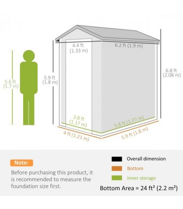 Outsunny 4 x 6ft Garden Shed Storage with Foundation Kit and Vents, Grey